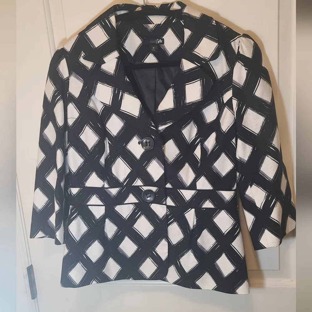 East 5th BLACK & WHITE Brushstroke Diamond 3/4 Blazer - Picture 2 of 9